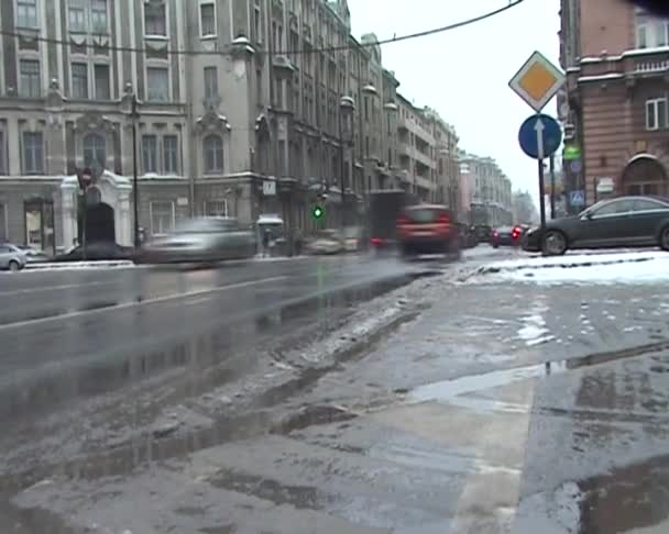 冬の市の十字路 — ストック動画