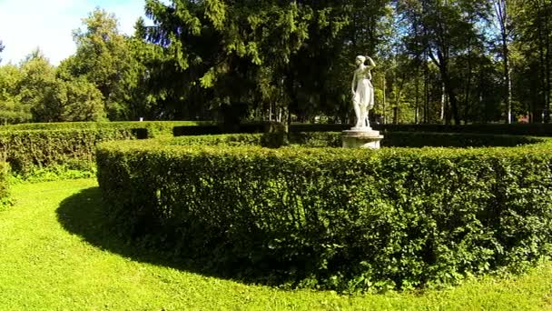 Prachtige klassieke park met standbeeld — Stockvideo