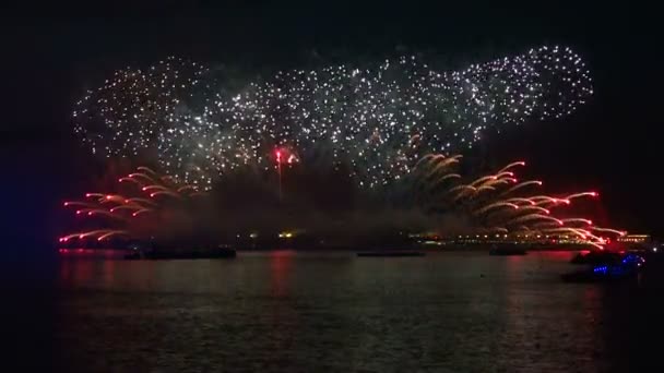 Feux d'artifice pendant la nuit rivière Neva 