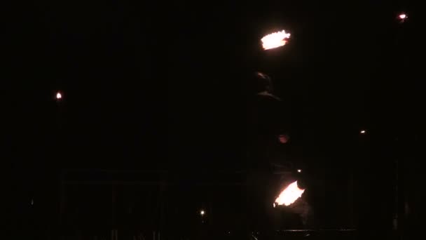 Feuershow im Park — Stockvideo