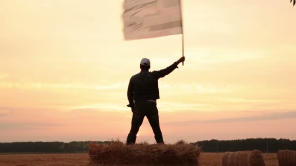 Άνθρωπος ανεμίζοντας μια σημαία — Αρχείο Βίντεο
