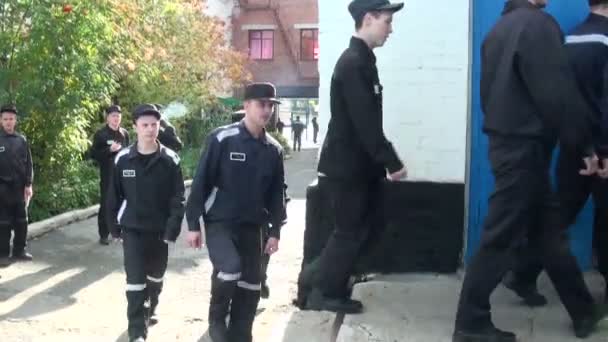 Prisonniers entrant dans le bâtiment — Video