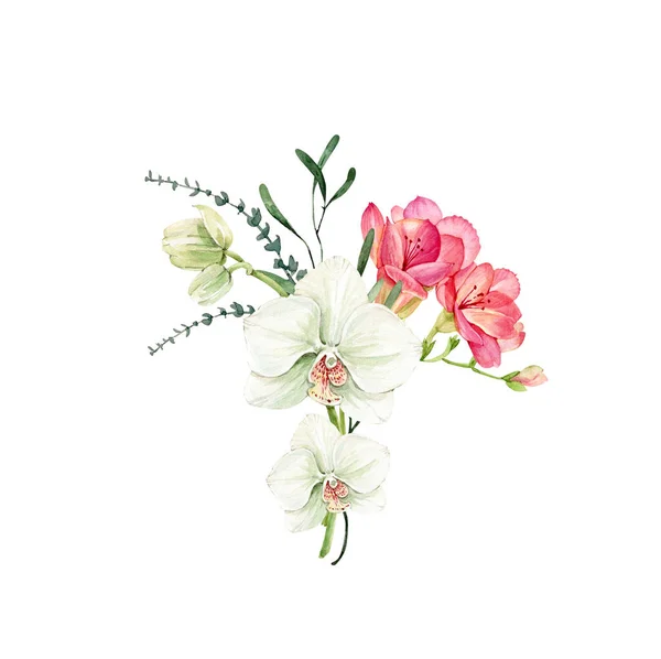精致的水彩花 白色兰花 水彩画 手绘婚礼和邀请函用 — 图库照片