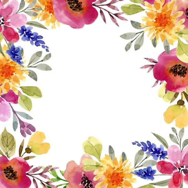 Ram Med Delikat Flerfärgad Akvarell Blommor Handmålade — Stockfoto