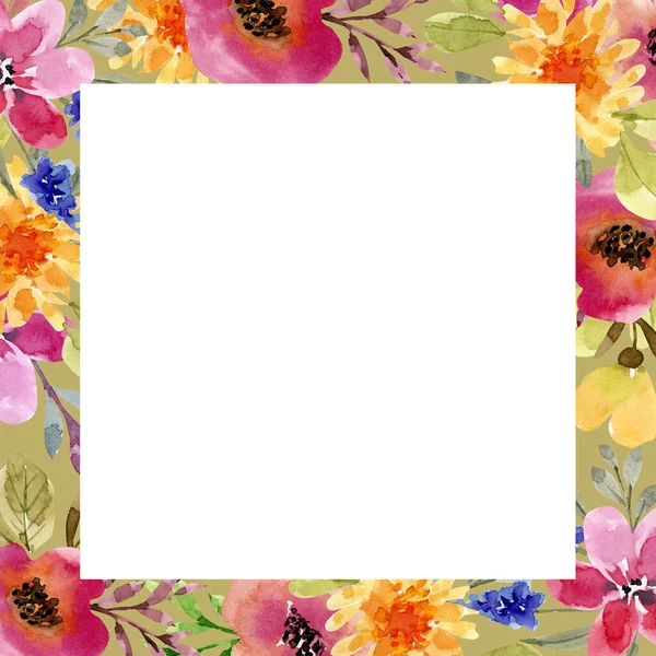 Ram Med Delikat Flerfärgad Akvarell Blommor Handmålade — Stockfoto