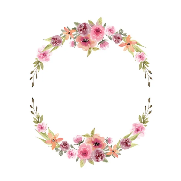 Rond Frame Met Delicate Veelkleurige Aquarelbloemen Met Hand Geschilderd — Stockfoto