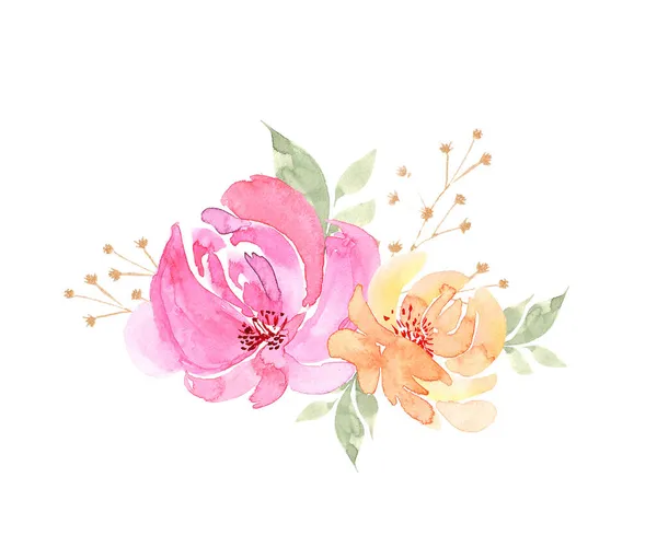 Акварельний Букет Квітів Троянд Білому Тлі Рука Пофарбована Дизайн Запрошення — стокове фото