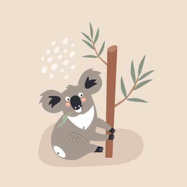 Tierkoala Auf Eukalyptusbaum Vektorillustration Cartoon Stil — Stockvektor
