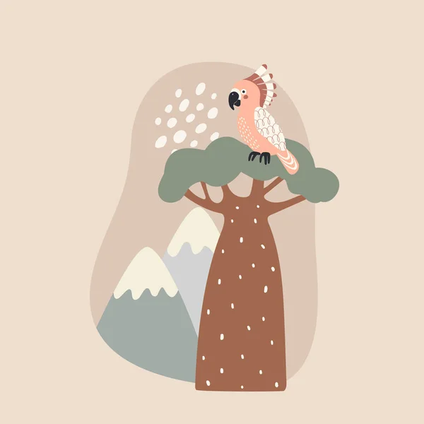 Perroquet Oiseau Sur Arbre Illustration Vectorielle Dessin Animé Style Plat — Image vectorielle