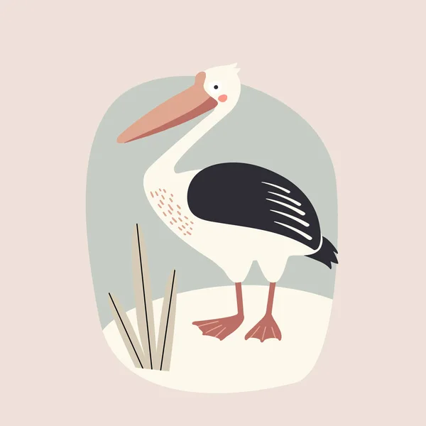 背景の白い鳥のペリカンポスターやカードの漫画風のベクトルイラスト — ストックベクタ