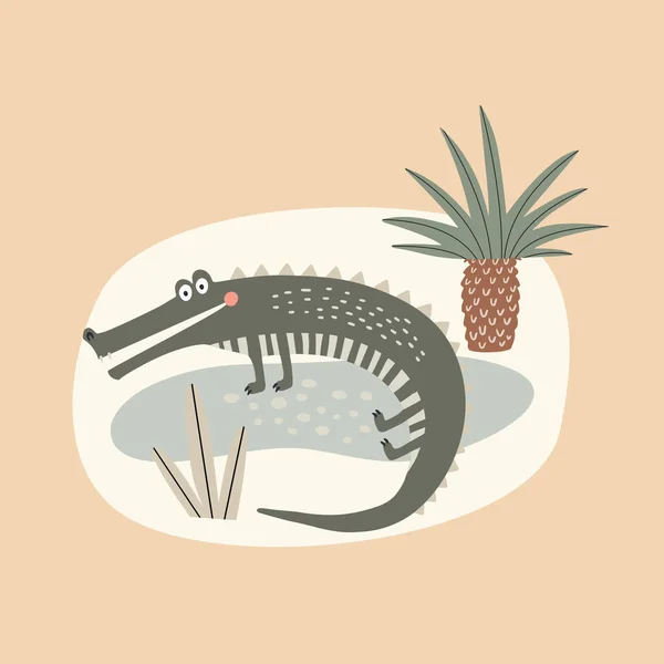 Zvířecí Zelený Krokodýl Pozadím Vektorová Ilustrace Kresleném Stylu Pro Plakáty — Stockový vektor