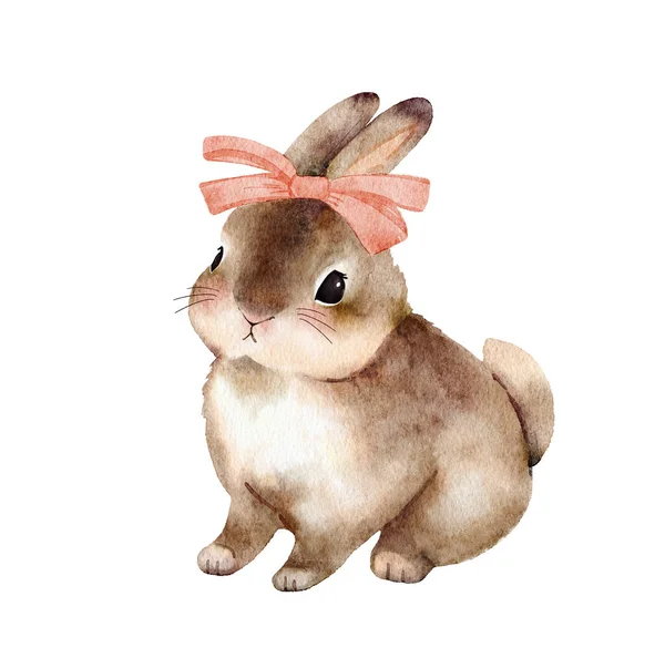 Tier Kaninchen Mit Rosa Schleife Illustration Aquarell — Stockfoto