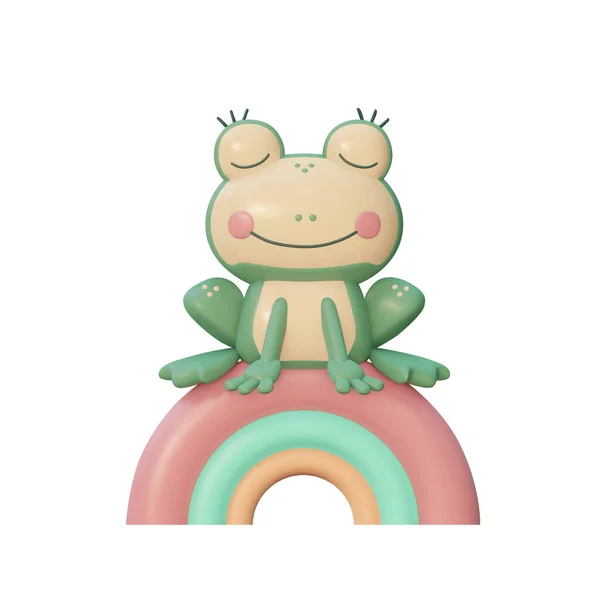 Green Frog Rainbow Cartoon Character Illustration — Zdjęcie stockowe