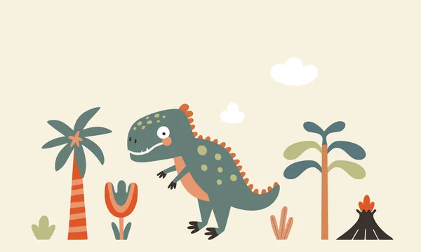 Vector Collection Dinosaurs Plants Dinosaur Illustration Clipart Set Cartoon Animals — Image vectorielle