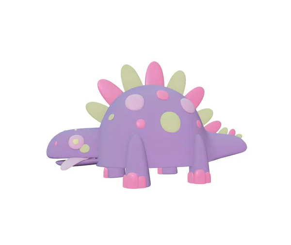 3d illustration of a lilac dinosaur cartoon character, for a children\'s room and a postcard.