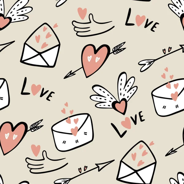 Festliches Nahtloses Muster Für Den Valentinstag Designelemente Für Liebessymbole Doodle — Stockvektor