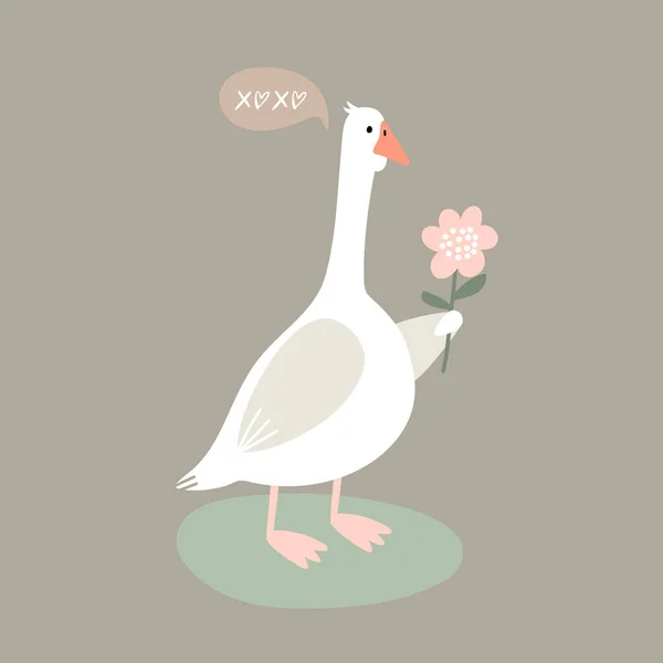 Vektorová Ilustrace Ptačí Husa Valentýn Kresleném Stylu — Stockový vektor