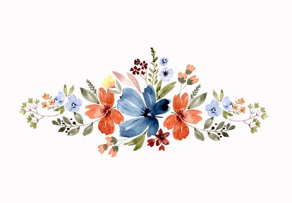 Akwarelowy Bukiet Kolorowych Kwiatów Białym Tle Ręcznie Malowane Projektowania Zaproszeń — Zdjęcie stockowe