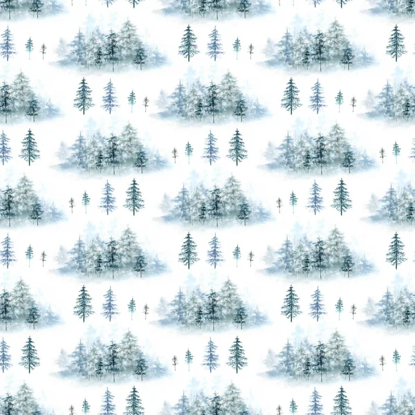 Naadloos Patroon Met Aquarel Illustraties Van Bos Bomen Kerstbomen Witte — Stockfoto