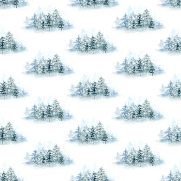 Бесшовный Узор Акварельными Иллюстрациями Елок Рождества Белом Фоне Раскрашенный Вручную — стоковое фото