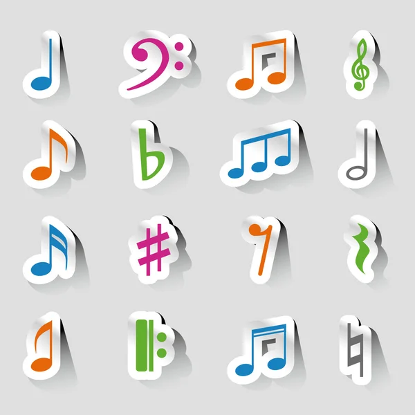Icono de nota de música vectorial en el conjunto de pegatinas . Vectores de stock libres de derechos