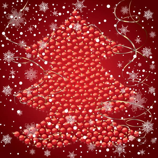 Boules de Noël rouges couchées sous forme d'arbre de Noël — Image vectorielle