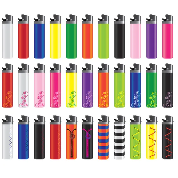 Set of multicolored lighters — Stock Vector