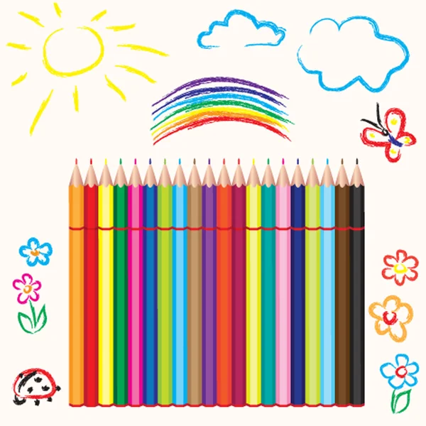 Conjunto de lápices multicolores — Vector de stock