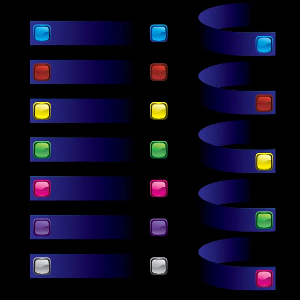 Conjunto de botones multicolores sobre fondo negro — Vector de stock