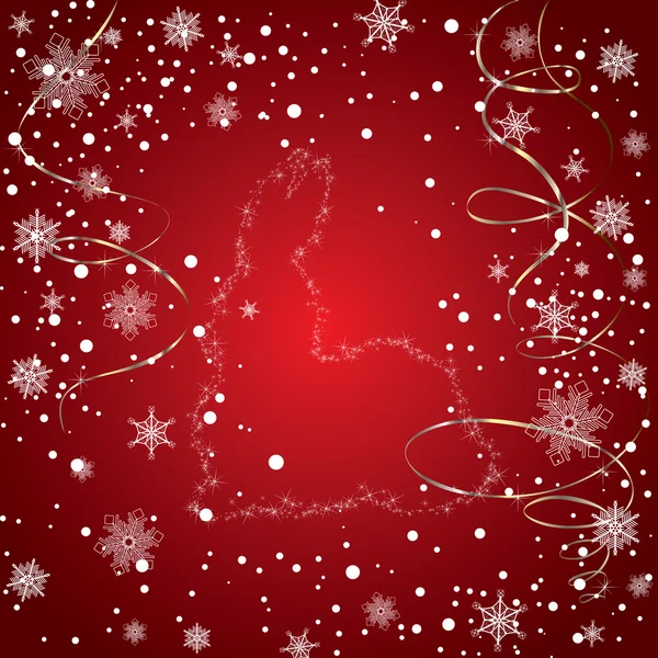 Silhouette de lapin indiquée par la formation d'étoiles sur fond rouge — Image vectorielle