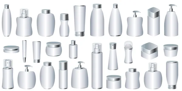 Conjunto de vetores de embalagens cosméticas de prata —  Vetores de Stock