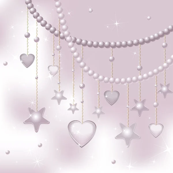 Pink pearls, stars and hearts — Stock Vector