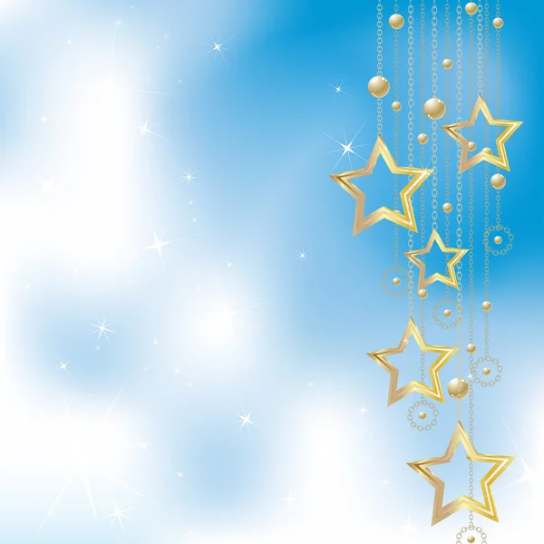 Estrellas doradas sobre un fondo azul claro — Vector de stock