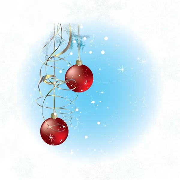 Christmas card with snow flakes and red christmas balls — Stok Vektör