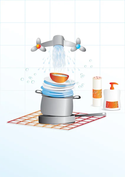 Illustration de lavage de vaisselle — Image vectorielle