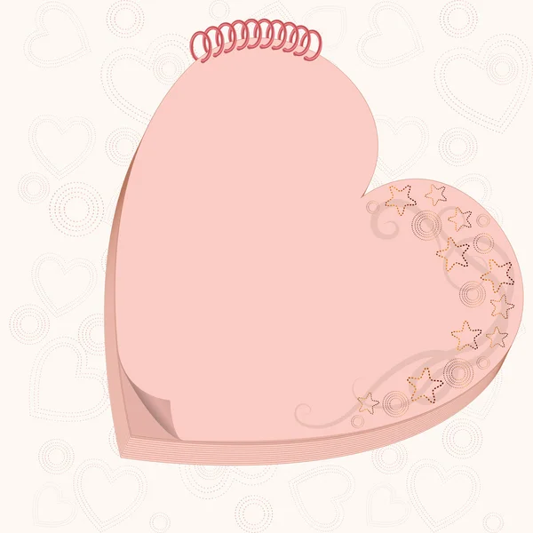 Μπλοκ σημείωσης σε μορφή της καρδιάς με διακοσμητικό στολίδι — Διανυσματικό Αρχείο