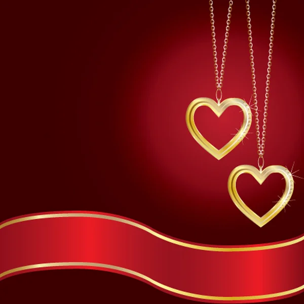 Gouden hart op een rode achtergrond met een plaats voor uw tekst in de vorm van rood lint Vectorbeelden