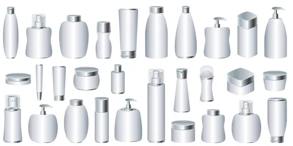 Conjunto vectorial de paquetes cosméticos de plata — Vector de stock