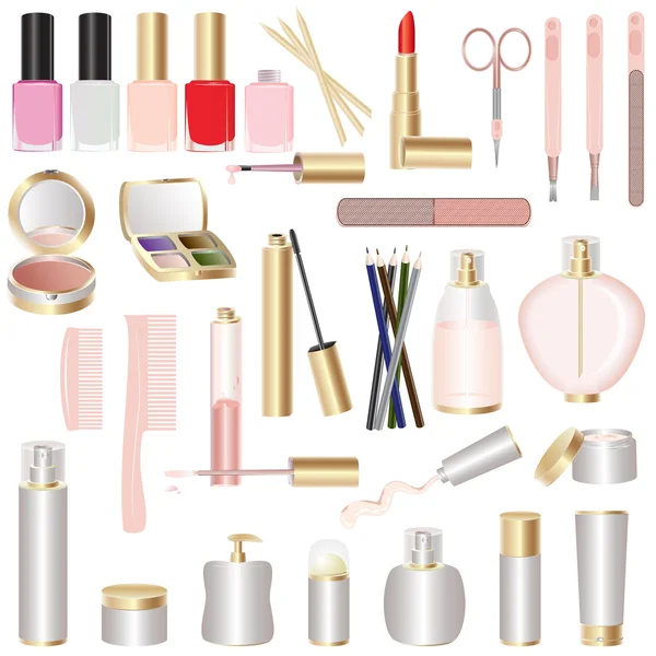Conjunto de herramientas de maquillaje y manicura — Vector de stock