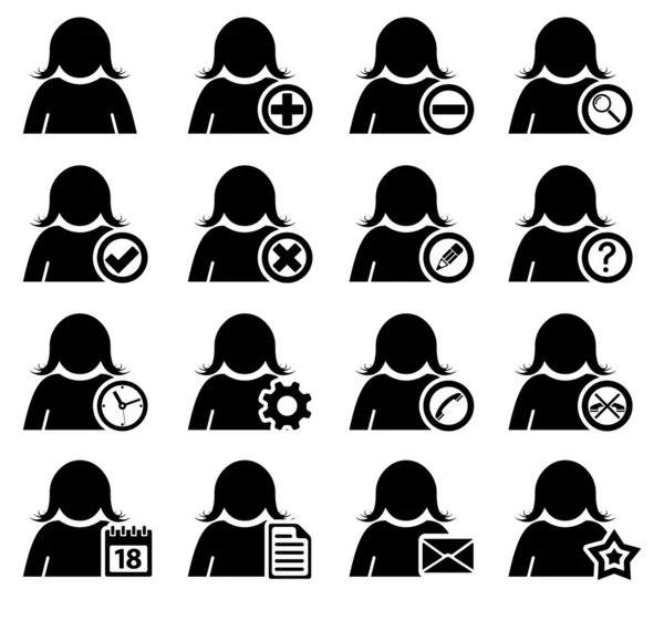 Gestion et administration icônes féminines — Image vectorielle