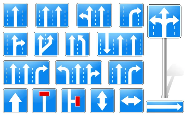 Reihe von rechteckigen blauen Verkehrsschildern — Stockvektor