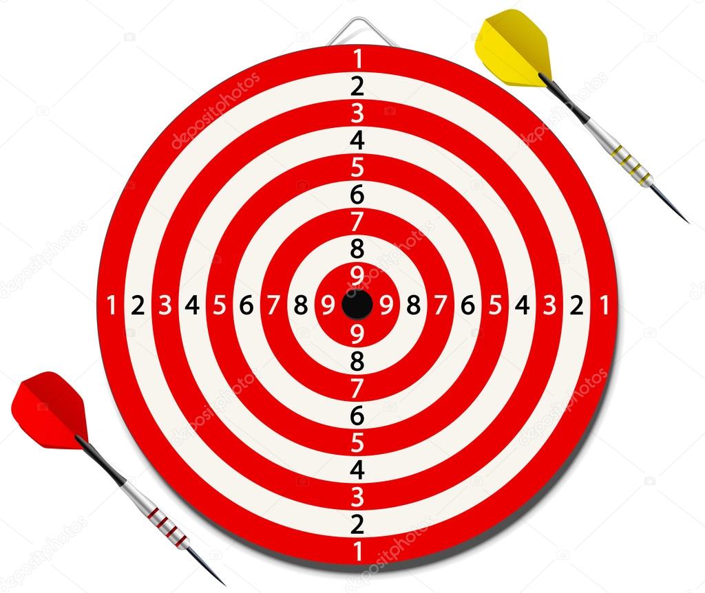 Red lined dartboard with two darts