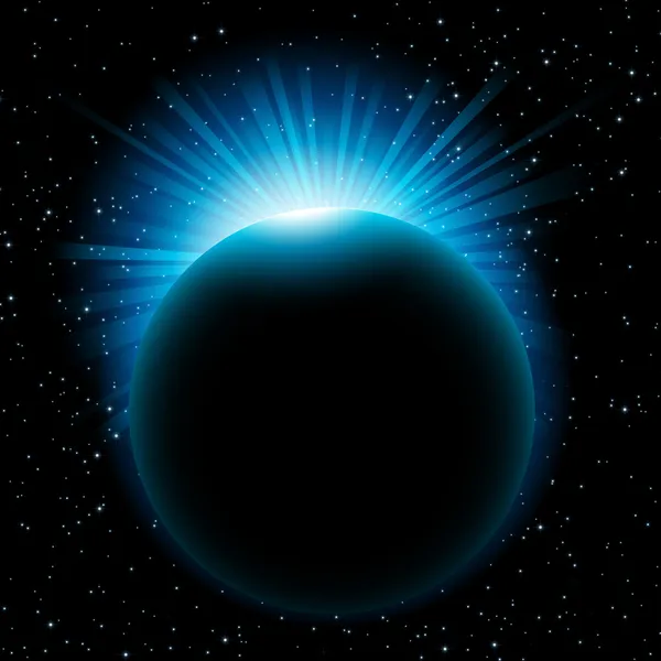 Rayons de soleil bleus sur la planète — Image vectorielle