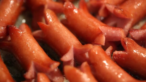 Salsichas de fritura — Vídeo de Stock