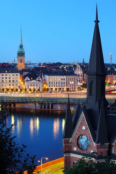 Natt syn på stockholm gamla stan — Stockfoto