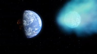 Göktaşı, kuyruklu yıldız, göktaşı parlıyor, Dünya 'ya çarpıyor.