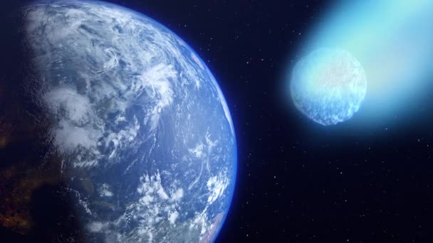 Asteroide Cometa Meteoritos Brillan Colisión Con Planeta Tierra — Vídeos de Stock