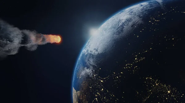 Aszteroid Üstökös Meteorit Világítás Ütközés Föld Bolygóval — Stock Fotó