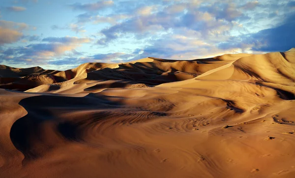 Panorama Sand Dunes Sahara Desert Sunset Endless Dunes Yellow Sand — Stock Photo, Image