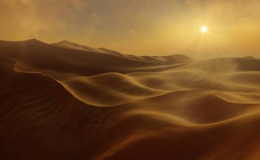 Sand dunes Sahara Desert at sunset, 3d animatio